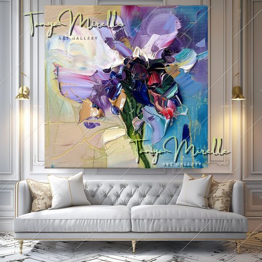 Abstract Floral Oil Painting, Vibrant Textured Art #354