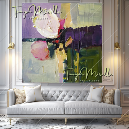 Colorful Abstract Flower Oil Painting, Palette Knife Art #358