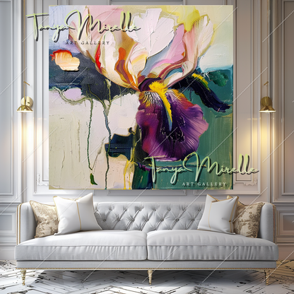 Colorful Abstract Flower Oil Painting, Palette Knife Art #358
