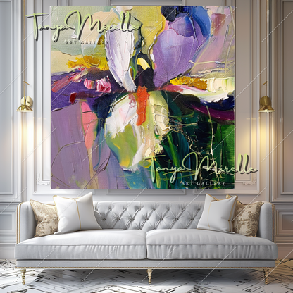 Colorful Abstract Flower Oil Painting, Palette Knife Art #359