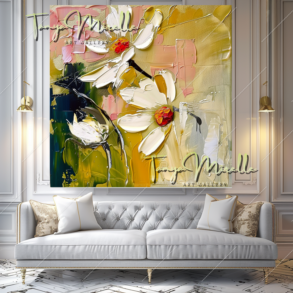 Vibrant Abstract Flower Canvas, Impasto Oil Painting #360
