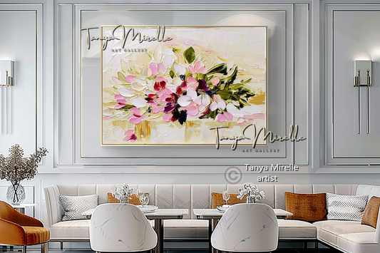 Modern Floral Bouquet Wall Art - Colorful Abstract Impasto Oil Painting on Canvas #34