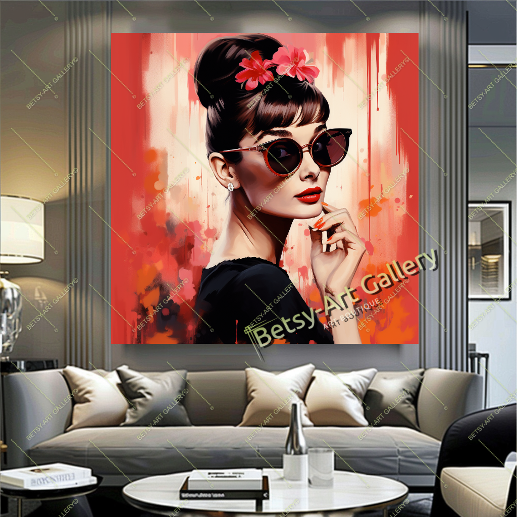 Hollywood Style Audrey Hepburn Portrait Canvas Print, Elegant Wall Decor