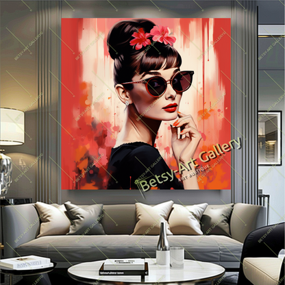 Hollywood Style Audrey Hepburn Portrait Canvas Print, Elegant Wall Decor