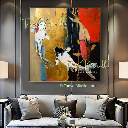 Vivid Koi Fish Abstract Painting - Modern Wall Art #184