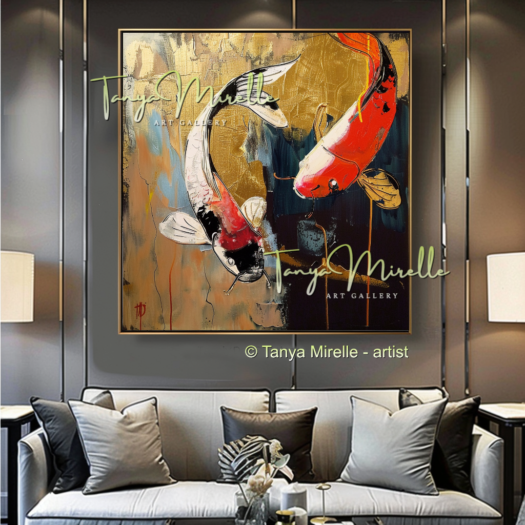 Vivid Koi Fish Abstract Painting - Modern Wall Art #184