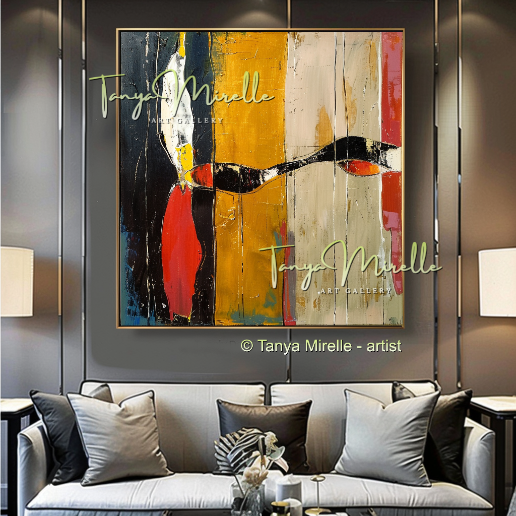 Vivid Red Gold Abstract Painting - Modern Wall Art #186