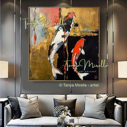 Vivid Koi Fish Abstract Painting - Modern Wall Art #185