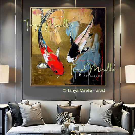 Vivid Koi Fish Abstract Painting - Modern Wall Art #185