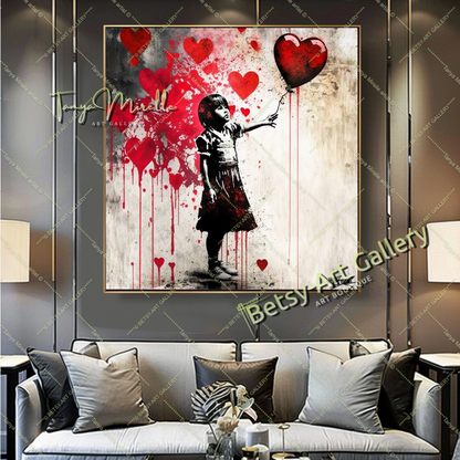 Girl with Red Heart Balloon – Street Art Banksy Inspired Canvas Print