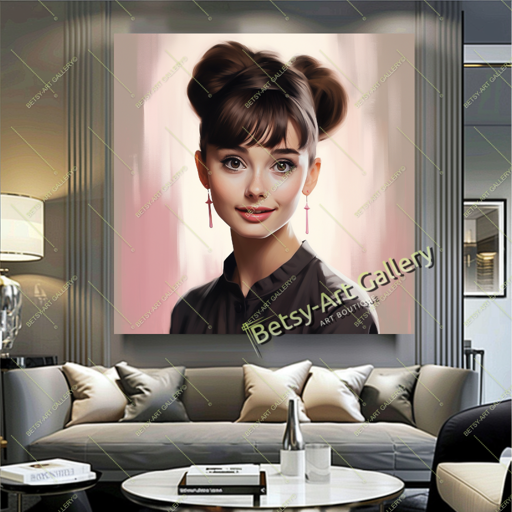 Hollywood Style Audrey Hepburn Portrait Canvas Print, Elegant Wall Decor