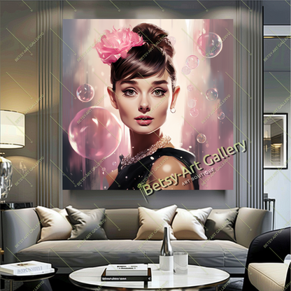 Hollywood Style Audrey Hepburn Portrait Canvas Print, Elegant Wall Decor