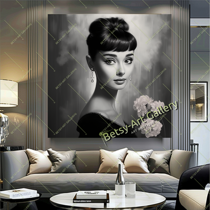 Hollywood Style Audrey Hepburn Portrait Canvas Print, Elegant Wall Decor