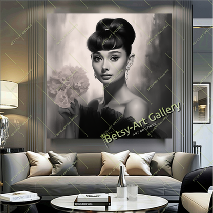 Hollywood Style Audrey Hepburn Portrait Canvas Print, Elegant Wall Decor