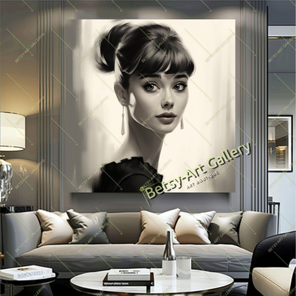 Hollywood Style Audrey Hepburn Portrait Canvas Print, Elegant Wall Decor