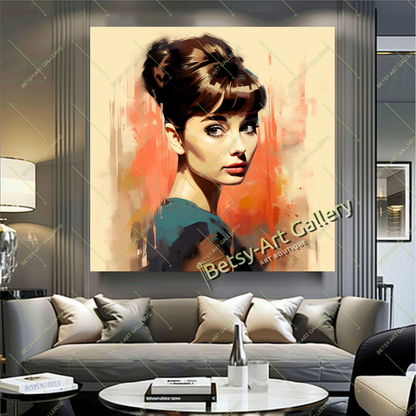 Vintage Audrey Hepburn Portrait, Hollywood Glamour Art Print on Canvas