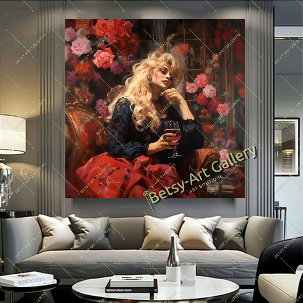 Glamorous Brigitte Bardot Canvas Art, Classic Retro Style Print