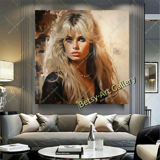 Chic Brigitte Bardot Portrait Canvas Print,Timeless Vintage Wall Decor