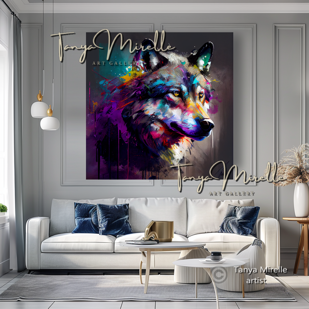Colorful Wolf Art Print on Canvas – Modern Abstract Animal Wall Art
