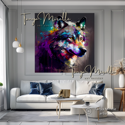 Colorful Wolf Art Print on Canvas – Modern Abstract Animal Wall Art