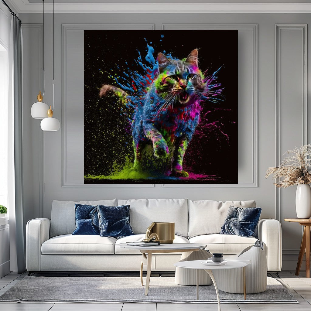 Black Cat Colorful Splash Canvas Print A animal wall decor art gift artistic cat painting black cat painting canvas print canvas wall art cat lover gift colorful cat contemporary artwork feline art giclée prints graffiti canvas art graffiti print home decor jungle cat large canvas print large wall art modern art print modern cat print modern home decor pet portrait print on canvas ready to hang canvas stretched canvas art wall art prints