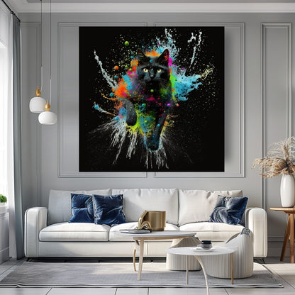 Vivid Black Cat Colorful Splash Canvas Print K animal wall decor art gift artistic cat painting black cat painting canvas print canvas wall art cat lover gift colorful cat contemporary artwork feline art giclée prints graffiti canvas art graffiti print home decor jungle cat large canvas print large wall art modern art print modern cat print modern home decor pet portrait print on canvas ready to hang canvas stretched canvas art wall art prints