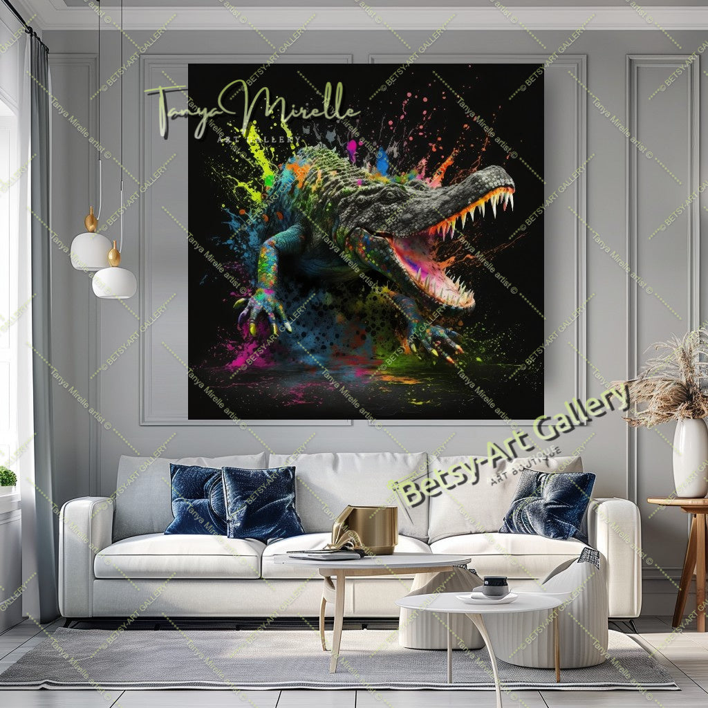 Colorful Crocodile Print – Contemporary Animal Printed Canvas