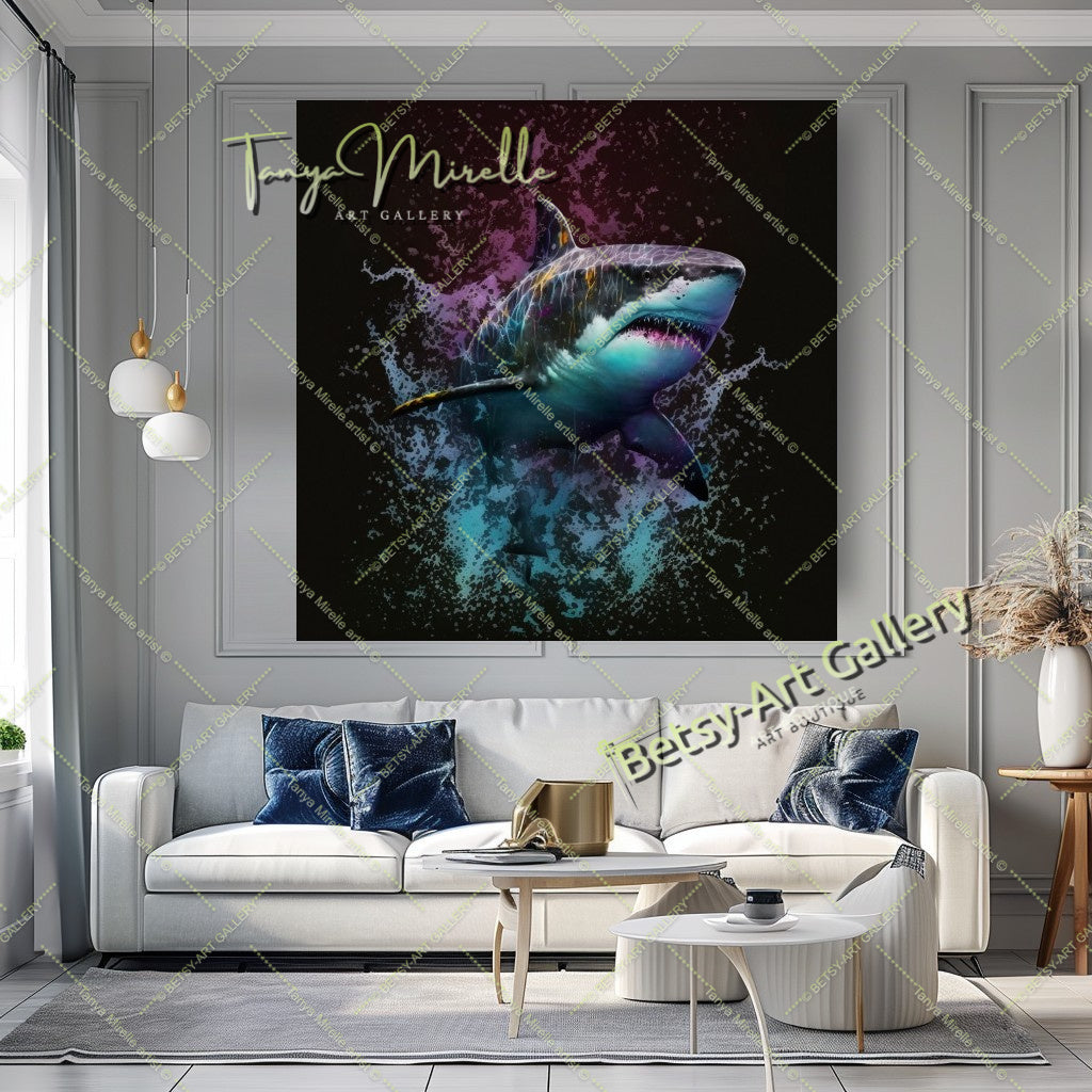 Bold Shark Canvas Print – Modern Ocean Wildlife Home Art
