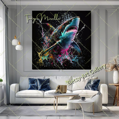 Bold Shark Canvas Print – Modern Ocean Wildlife Home Art