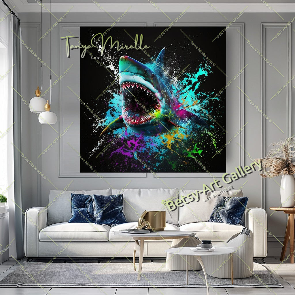 Bold Shark Canvas Print – Modern Ocean Wildlife Home Art