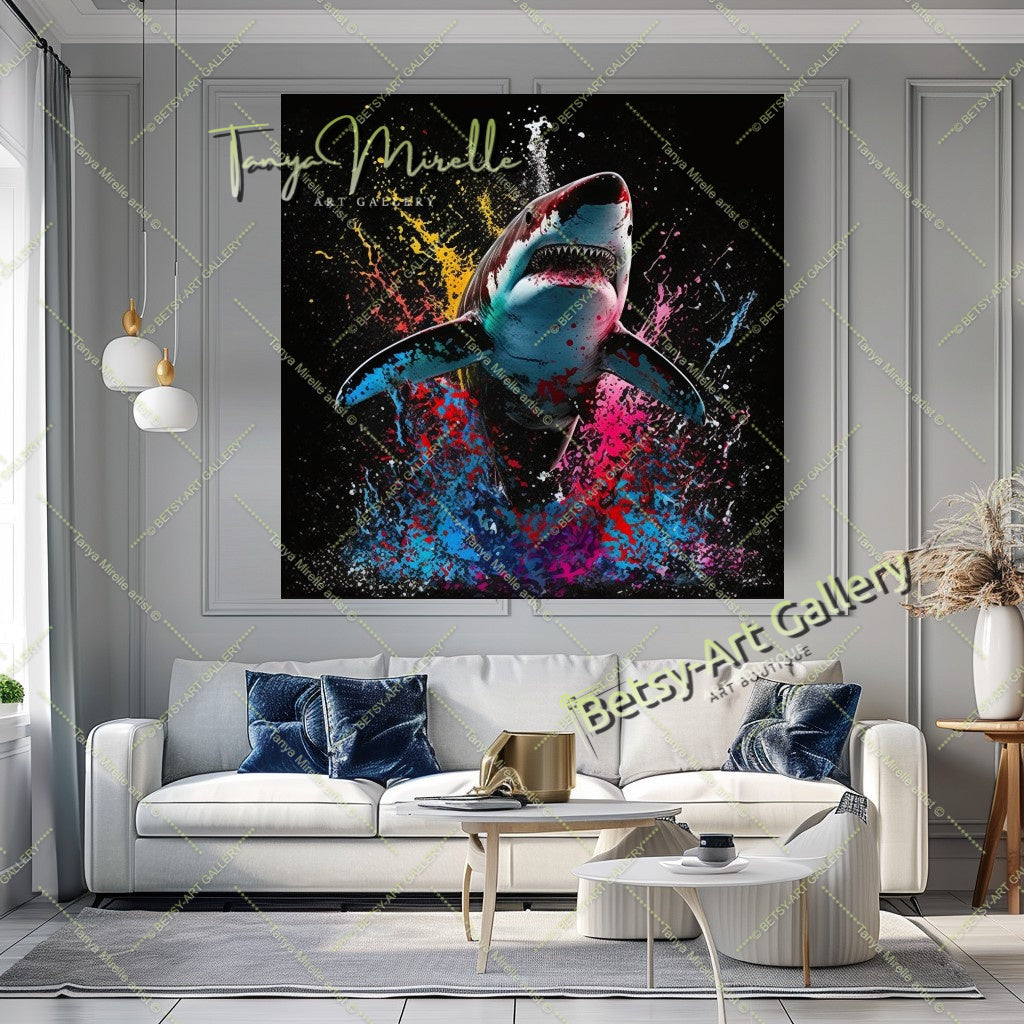 Bold Shark Canvas Print – Modern Ocean Wildlife Home Art