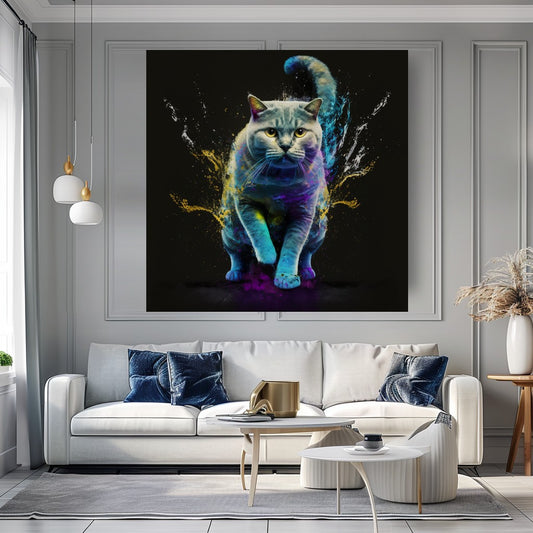 Grey Blue Cat Colorful Splash Canvas Print A animal wall decor art gift artistic cat painting black cat painting canvas print canvas wall art cat lover gift colorful cat contemporary artwork feline art giclée prints graffiti canvas art graffiti print home decor jungle cat large canvas print large wall art modern art print modern cat print modern home decor pet portrait print on canvas ready to hang canvas stretched canvas art wall art prints