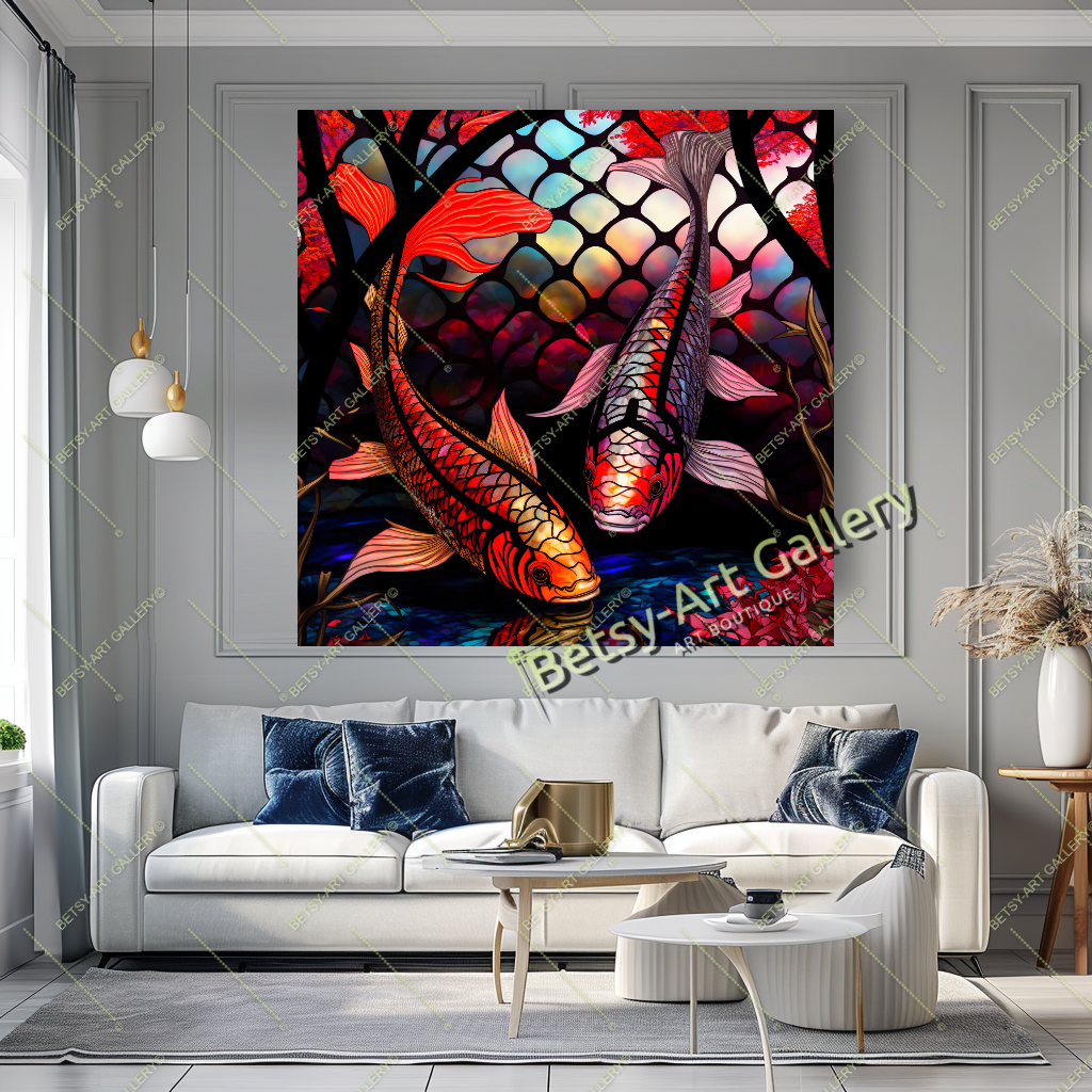 Japanese Koi Fish Wall Decor – Modern Abstract Canvas