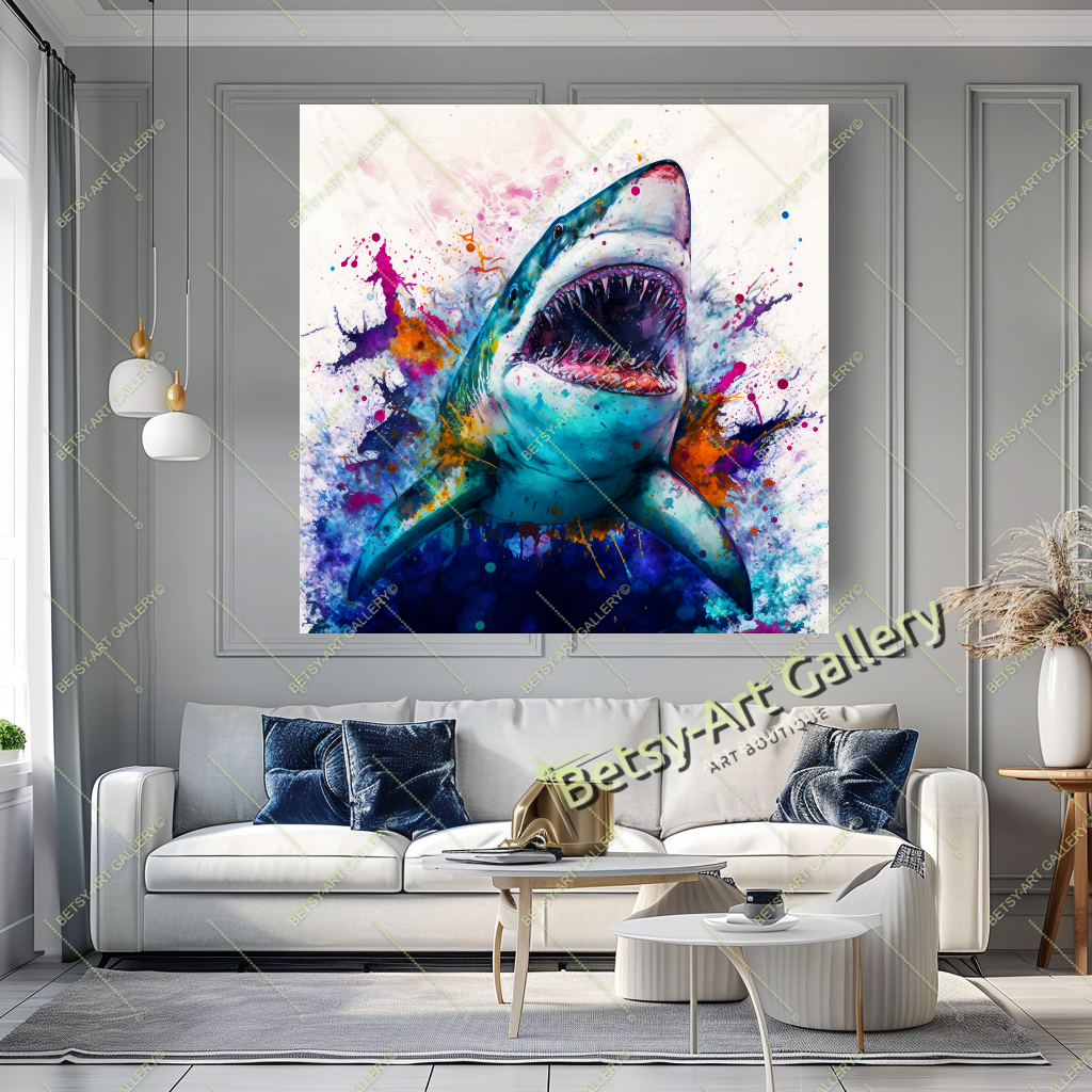Bold Shark Canvas Print – Modern Ocean Wildlife Home Art