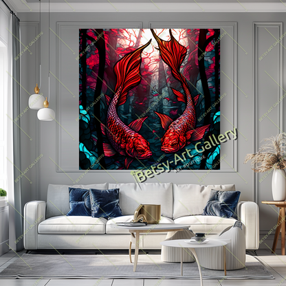 Japanese Koi Fish Wall Decor – Modern Abstract Canvas