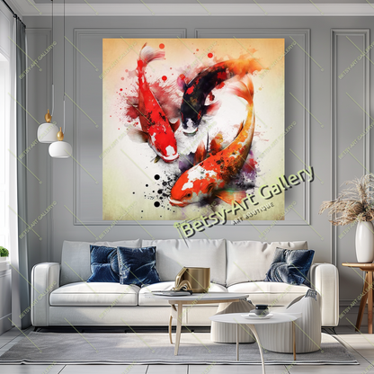Two Gold Koi Fish Print on Canvas