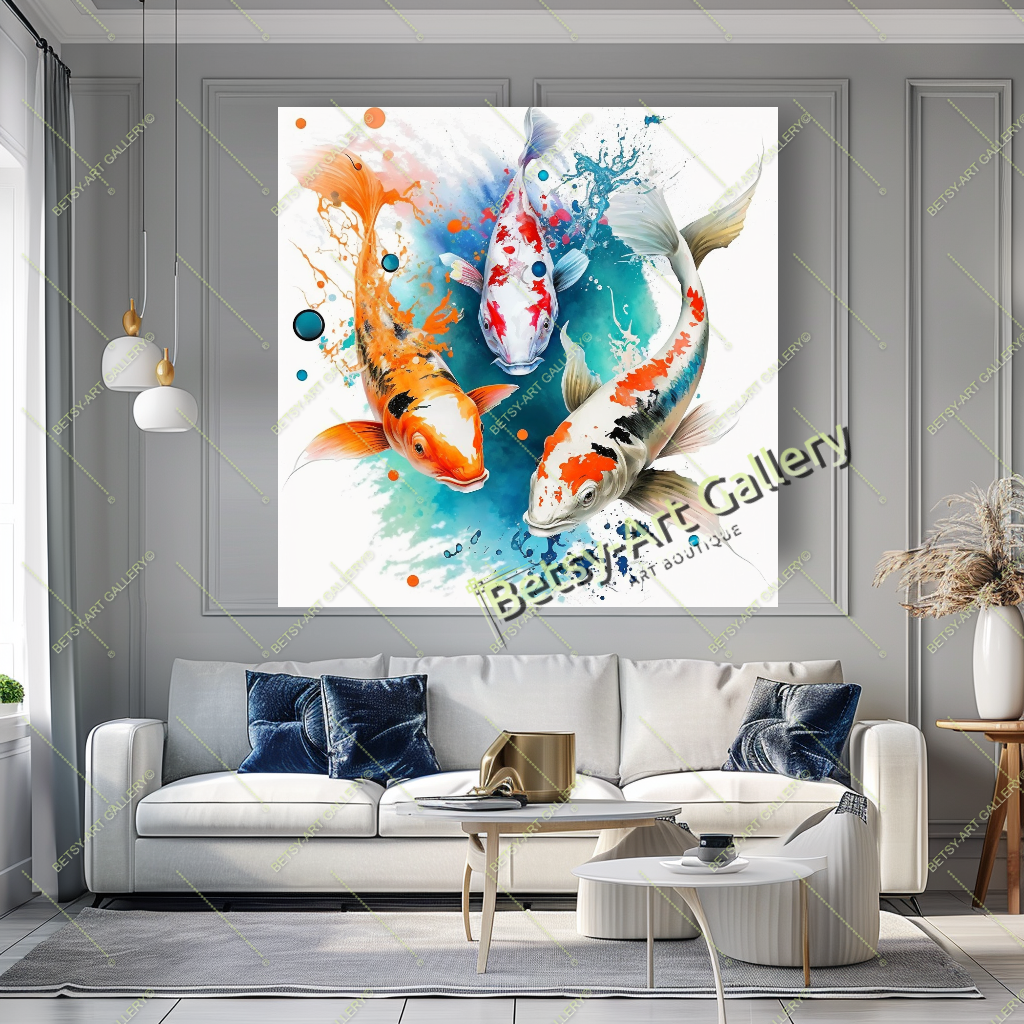 Two Gold Koi Fish Print on Canvas
