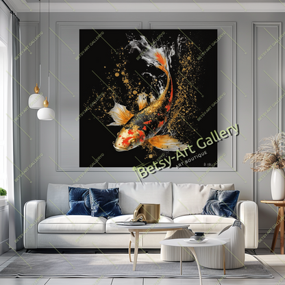 Two Gold Koi Fish Print on Canvas