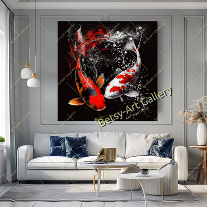 Two Gold Koi Fish Print on Canvas