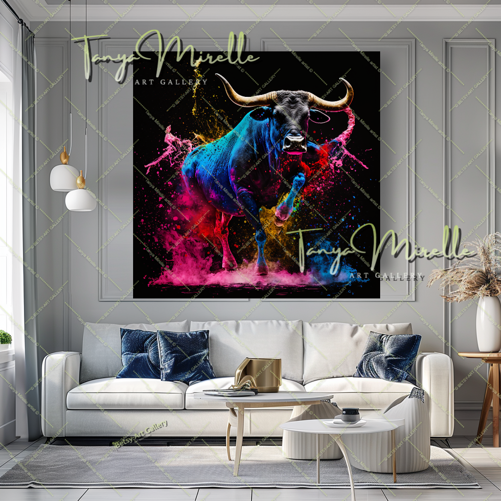 Colorful Bull Painting – Contemporary Wildlife Canvas Print