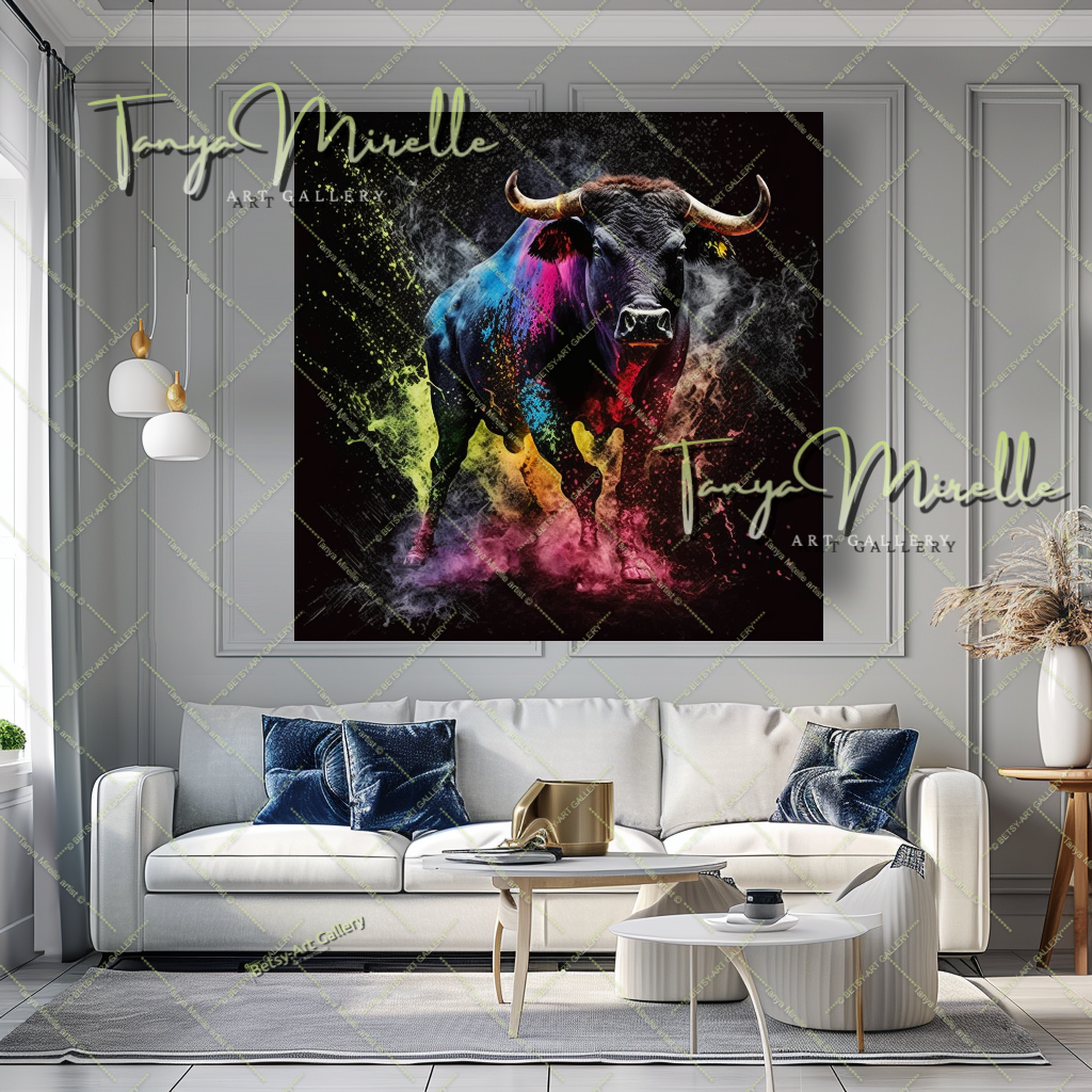 Colorful Bull Painting – Contemporary Wildlife Canvas Print