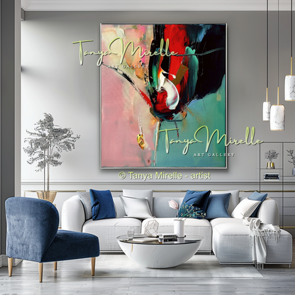 Green Red Abstract Painting - Large Modern Wall Art #178