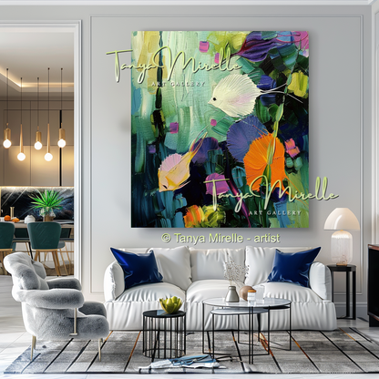 Caribbean Drift – Vibrant Underwater Oil Painting, Textured Art #269