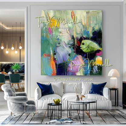 Caribbean Drift – Vibrant Underwater Oil Painting, Textured Art #269