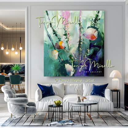 Caribbean Drift – Vibrant Underwater Oil Painting, Textured Art #269