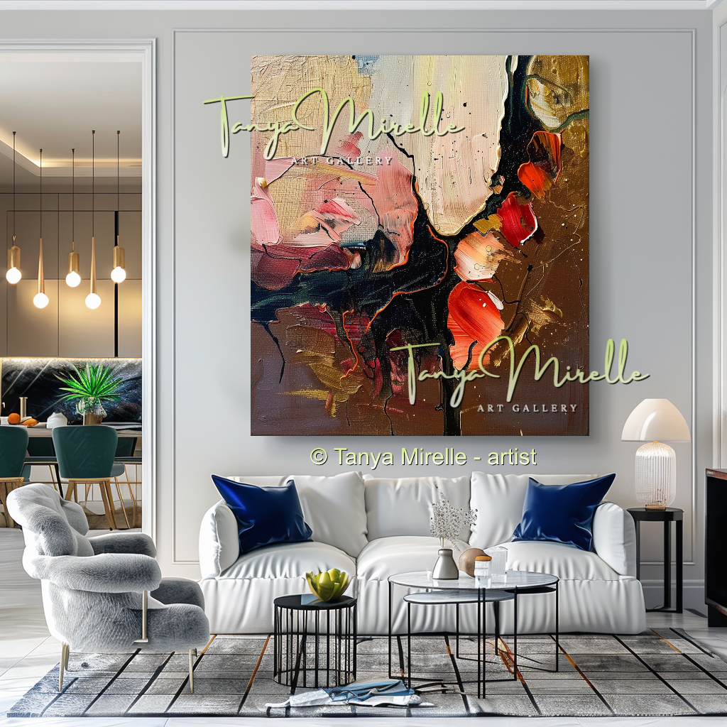 Abstract Canvas Art with Gold and Red Accents #244