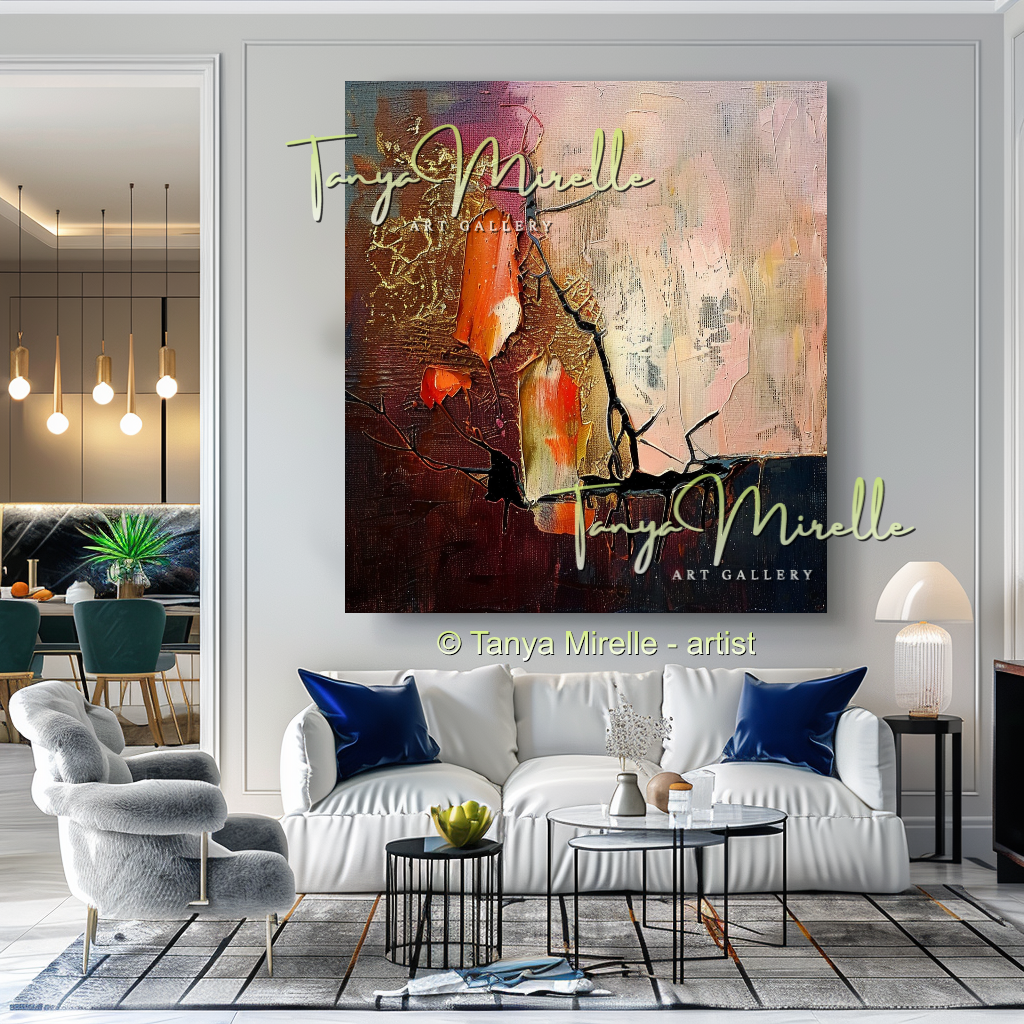 Abstract Canvas Art with Gold and Red Accents #244