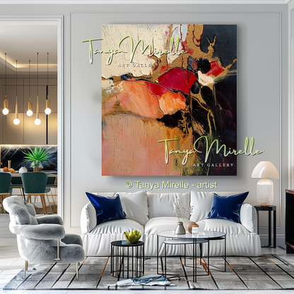 Abstract Canvas Art with Gold and Red Accents #244