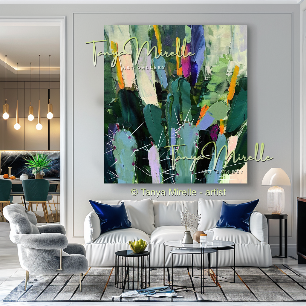 Abstract Cactus Impasto Oil Painting on Canvas #247