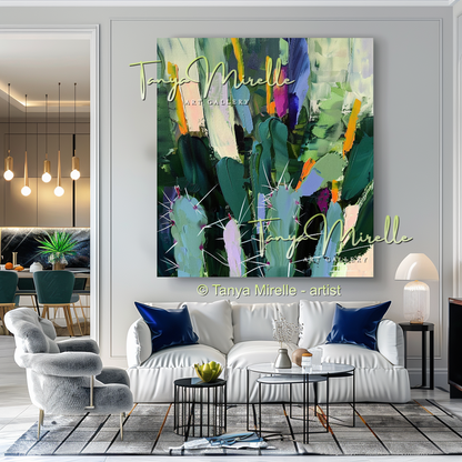 Abstract Cactus Impasto Oil Painting on Canvas #247